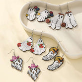 Cartoon Halloween pumpkin earrings funny personality creative ghost face skull human ear stud earrings
