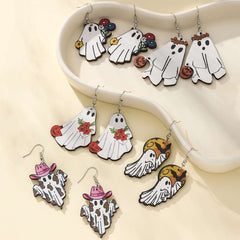 Cartoon Halloween pumpkin earrings funny personality creative ghost face skull human ear stud earrings