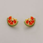 Korea new small fresh watermelon shape inset diamond personality 18K earrings 925 silver needle earrings