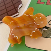 Gingerbread man acetic acid claw smile doll coffee color shark clip personality elegant hair accessories