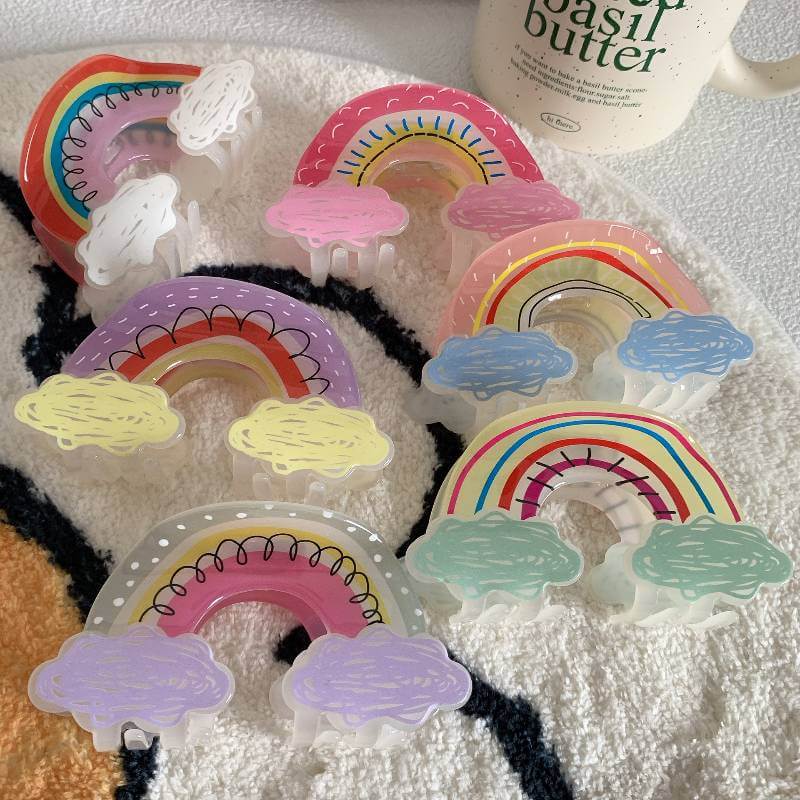 Sweet Cartoon Rainbow Clouds Hair Clip Acrylic Shark Claw