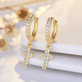 New fashion personality cross earrings buckle female simple temperament full of zircon earrings