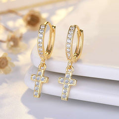 New fashion personality cross earrings buckle female simple temperament full of zircon earrings
