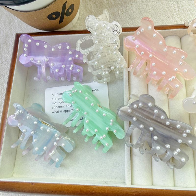 New Bear Pearl Acetic Acid Hair Clip Cute Shark Ponytail Accessory