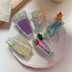 Korean acetic acid hair clip cute fun cocktail glass claw flower fruit shark clip hair accessories