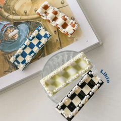 Acetic acid floating pearl wave clip 2023 side clip hair side clip shark checkerboard barrette