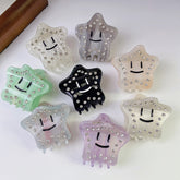 New five-pointed star acetic acid clip star smiley hair clip broken hair clip rhinestone shark clip women hair accessories