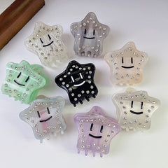 New five-pointed star acetic acid clip star smiley hair clip broken hair clip rhinestone shark clip women hair accessories