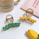Fresh green & cute smiling face ~ Hairpin female back head hairpin claw 2023 new summer shark clip ins style