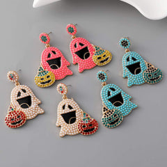 Halloween pumpkin Ghost earrings female niche personality rice beads pearl earrings