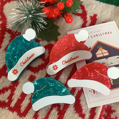 New Christmas red green Santa hat hairpin hair accessories Cute fairy back of head grab clip shark clip side clip
