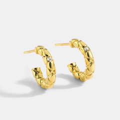 French gold diamond-set diamond design sense earrings female vintage C-type large circle earrings