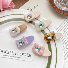 Cute Cartoon Cat Hairpin Acetate Rhinestone Duck Clip Accessory