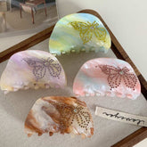 Korean acetic acid clip ins color diamond-encrusting butterfly light luxury minority hair claw back head hair half round shark clip