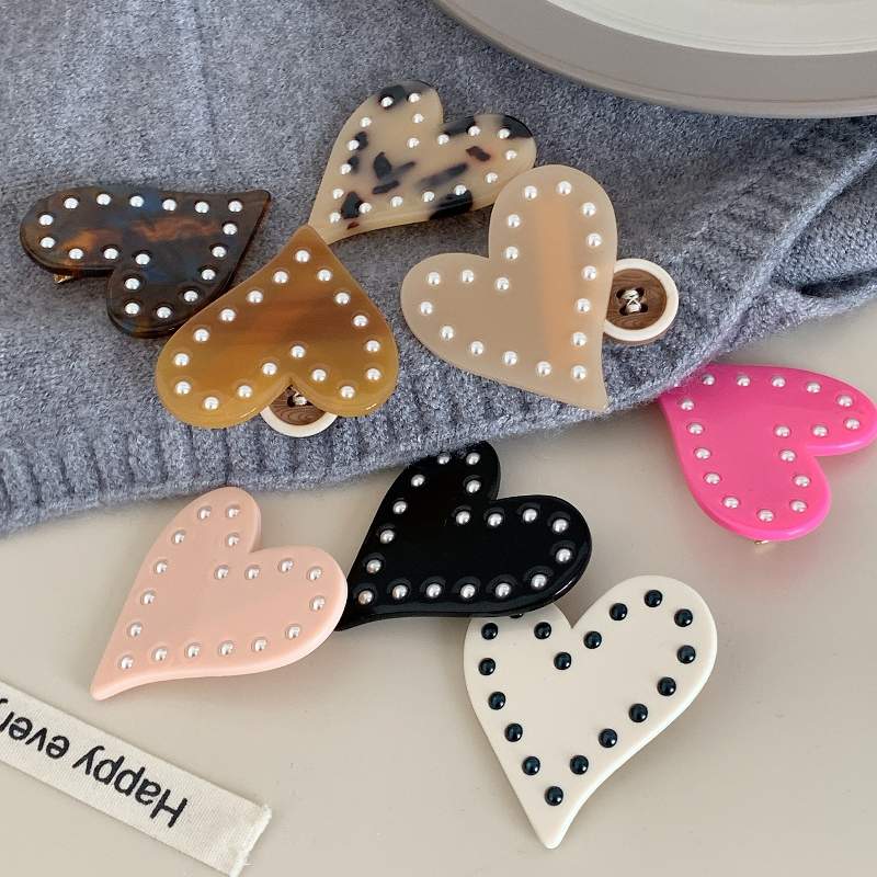 Korean Pearl Love Acetic Acid Duck Hair Clip Fringe Barrette