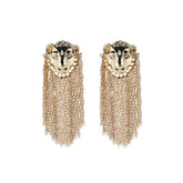 Personality Lion Head stud earrings Long fashion chain Metal pieces tassel earrings Earrings