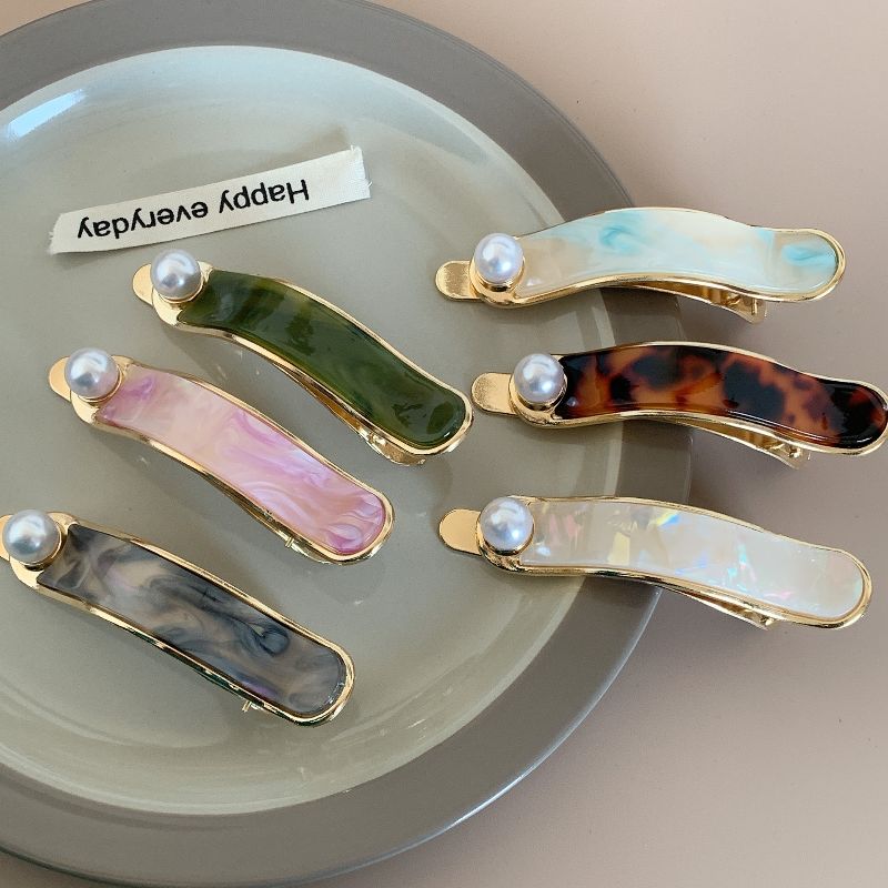 Elegant Acetate Pearl Duck Barrette Korea Marble Hair Clip