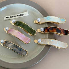 Elegant Acetate Pearl Duck Barrette Korea Marble Hair Clip
