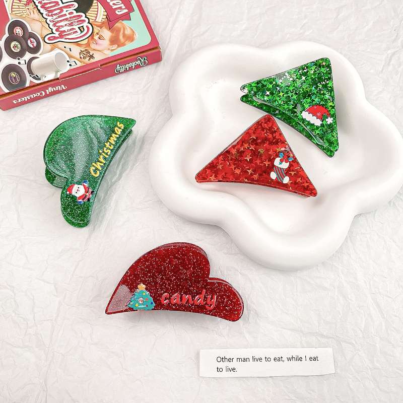 2023 Christmas Glitter Acrylic Santa Claus Hair Clip Accessories