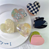 New double love claw clip niche design checkerboard acetic acid hairpin shark clip female hair accessories