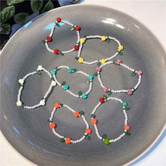 Colorful flower beaded crystal bracelet Sweet and cute girly style flower bracelet