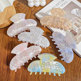 Delicate Large Flower Acetate Shark Clip Rhinestone Hair Claw