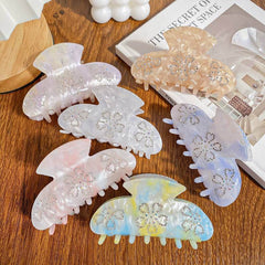 Delicate Large Flower Acetate Shark Clip Rhinestone Hair Claw