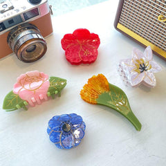 French flower series acetic acid claw clip calendula shark clip lily peony hair clip shark clip