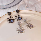 Sweet cool dark spider earrings Moonstone studs personality stereoscopic metal punk earrings