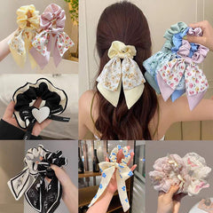 Mori floral bow large colic Hairband Sweet ponytail hair band Women tie hair elegant streamers hair rope hair accessories