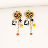 Halloween Drop oil diamond pumpkin head ghost pendant earrings Creative personality exaggerated earrings for women