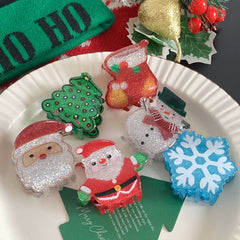 New Christmas Acrylic Glitter hair clips Red Santa hair accessories Cute Snow shark clip Accessories
