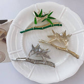 Bamboo hairpin Metallic claw back head Niche design hair accessories cold wind silver shark clip hair claw clip