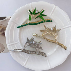 Bamboo hairpin Metallic claw back head Niche design hair accessories cold wind silver shark clip hair claw clip