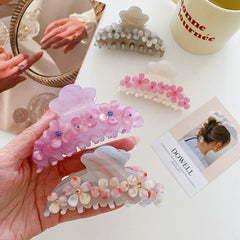 Vintage Acetate Flower Diamond Claw Hair Shark Clip Accessories