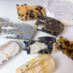 New French large cat hair claw tortoiseshell Siamese Orange cat acetate hairpin Cat shark clip women hair accessories