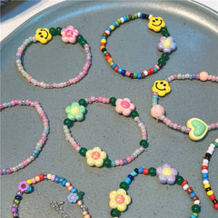Korean new Dopamine flower smiley stone glass bracelet sweet ins wind love bracelet