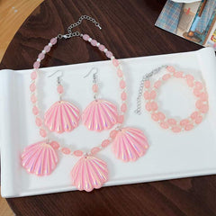 New fashion pink shell beaded jewelry set Bright color small fresh acrylic earring necklace bracelet