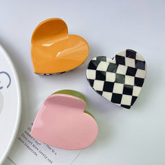 New double love claw clip niche design checkerboard acetic acid hairpin shark clip female hair accessories