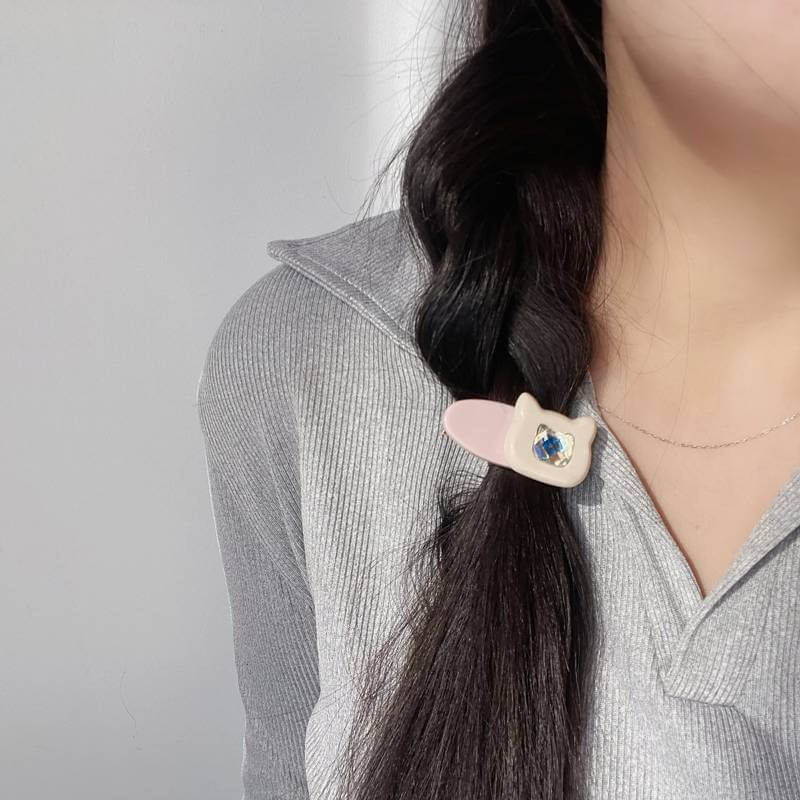 Cute Cartoon Cat Hairpin Acetate Rhinestone Duck Clip Accessory