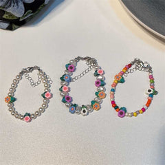 Korea new colorful flower bracelet sweet girly style shaped pearl adjustable string hand accessories