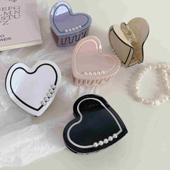 Korean acetic acid hairpin purple pink pearl love shark clip fashion hairpin new style Heart hair claw clip