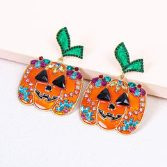 Creative fashion new alloy diamond drop oil personality Halloween pumpkin head earrings