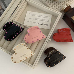 Korean acetic acid love crystal claw clip rhinestone super hair clip light luxury temperament French letter small shark clip