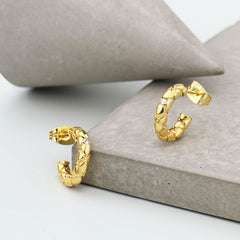 French gold diamond-set diamond design sense earrings female vintage C-type large circle earrings