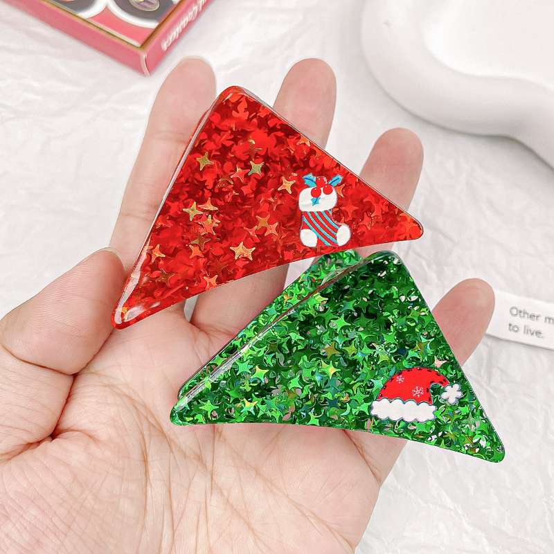 2023 Christmas Glitter Acrylic Santa Claus Hair Clip Accessories