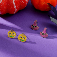 Fashion accessories Halloween dripping pumpkin Wizard hat earrings