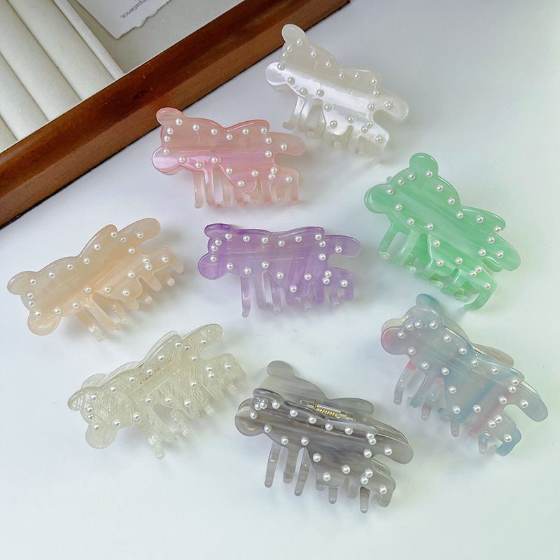 New Bear Pearl Acetic Acid Hair Clip Cute Shark Ponytail Accessory
