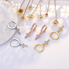 New fashion personality cross earrings buckle female simple temperament full of zircon earrings