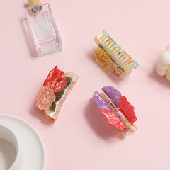 New Floral acetic acid clip vintage twin lotus Hair clip delicate flower hair claw clip accessories